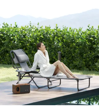 Tumbona de Jardín Plegable con Respaldo Ajustable en 4 Niveles Orificio de Lectura y Reposacabezas 145x72x89 cm Gris