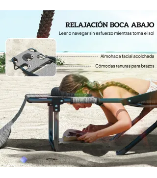 Tumbona de Jardín Plegable con Respaldo Ajustable en 4 Niveles Orificio de Lectura y Reposacabezas 194x72x31 cm Gris
