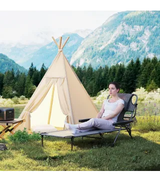 Tumbona de Jardín Plegable con Respaldo Ajustable en 4 Niveles Orificio de Lectura y Reposacabezas 194x72x31 cm Gris