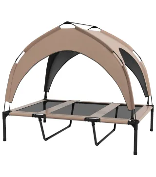 Cama para Perros Elevada con Toldo Marco de Acero y Bolsa de Transporte para Interior y Exterior 106x76x94 cm Café