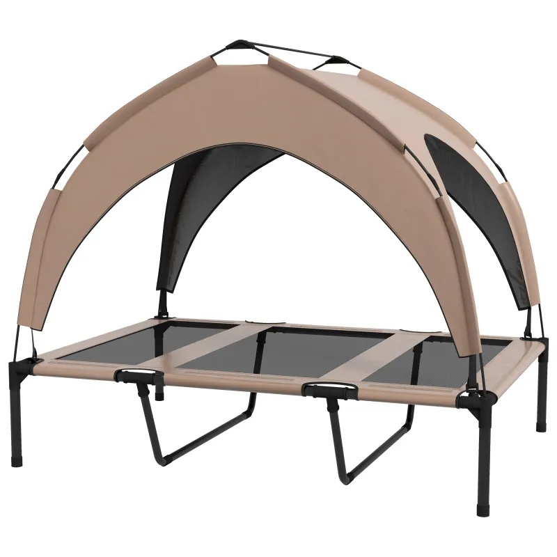 Cama para Perros Elevada con Toldo Marco de Acero y Bolsa de Transporte para Interior y Exterior 106x76x94 cm Café