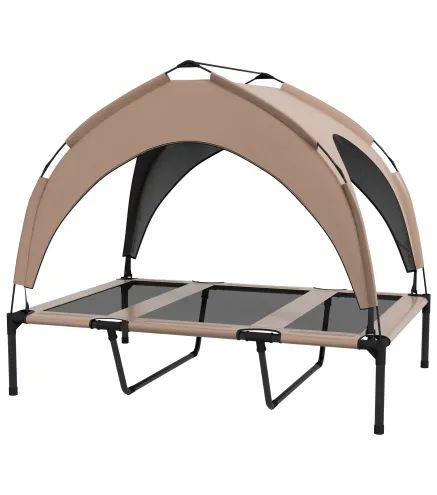 Cama para Perros Elevada con Toldo Marco de Acero y Bolsa de Transporte para Interior y Exterior 106x76x94 cm Café