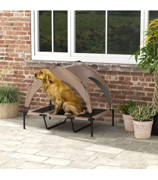 Cama para Perros Elevada con Toldo Marco de Acero y Bolsa de Transporte para Interior y Exterior 106x76x94 cm Café