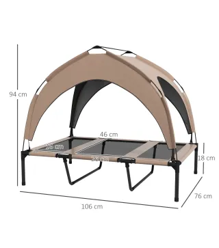 Cama para Perros Elevada con Toldo Marco de Acero y Bolsa de Transporte para Interior y Exterior 106x76x94 cm Café