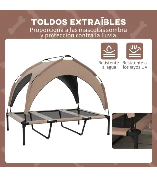 Cama para Perros Elevada con Toldo Marco de Acero y Bolsa de Transporte para Interior y Exterior 106x76x94 cm Café