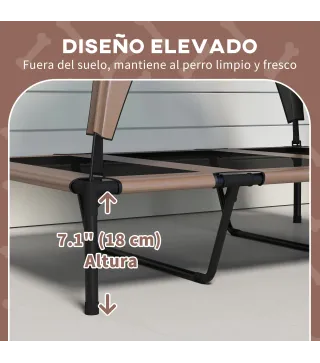 Cama para Perros Elevada con Toldo Marco de Acero y Bolsa de Transporte para Interior y Exterior 106x76x94 cm Café