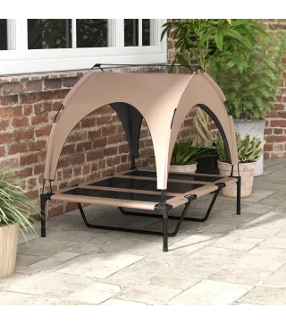Cama para Perros Elevada con Toldo Marco de Acero y Bolsa de Transporte para Interior y Exterior 106x76x94 cm Café