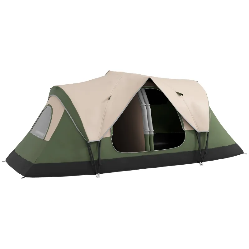 Tienda de Campaña Plegable con 2 Habitaciones y Bolsa de Transporte Impermeable 450x215x180 cm Verde Oliva y Marrón Tienda de Campaña Plegable con 2 Habitaciones y Bolsa de Transporte Impermeable 450x215x180 cm Verde Oliva y Marrón
