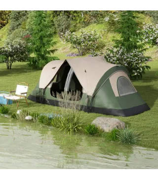 Tienda de Campaña Plegable con 2 Habitaciones y Bolsa de Transporte Impermeable 450x215x180 cm Verde Oliva y Marrón