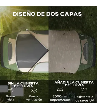 Tienda de Campaña Plegable con 2 Habitaciones y Bolsa de Transporte Impermeable 450x215x180 cm Verde Oliva y Marrón