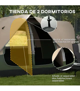 Tienda de Campaña Plegable con 2 Habitaciones y Bolsa de Transporte Impermeable 450x215x180 cm Verde Oliva y Marrón
