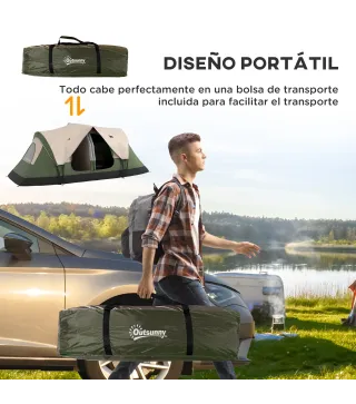 Tienda de Campaña Plegable con 2 Habitaciones y Bolsa de Transporte Impermeable 450x215x180 cm Verde Oliva y Marrón