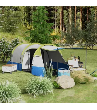 Tienda de Campaña Plegable para 3 Personas 2 Habitaciones Bolsa de Transporte 420x200x150 cm Azul Oscuro y Verde