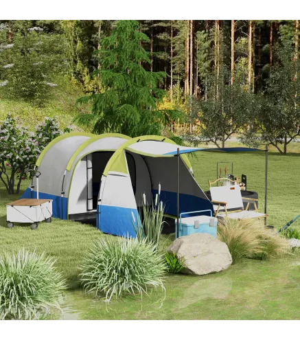 Tienda de Campaña Plegable para 3 Personas 2 Habitaciones Bolsa de Transporte 420x200x150 cm Azul Oscuro y Verde