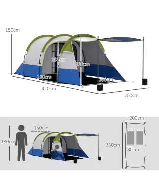 Tienda de Campaña Plegable para 3 Personas 2 Habitaciones Bolsa de Transporte 420x200x150 cm Azul Oscuro y Verde