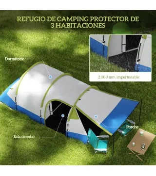 Tienda de Campaña Plegable para 3 Personas 2 Habitaciones Bolsa de Transporte 420x200x150 cm Azul Oscuro y Verde