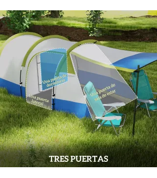 Tienda de Campaña Plegable para 3 Personas 2 Habitaciones Bolsa de Transporte 420x200x150 cm Azul Oscuro y Verde