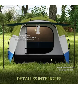 Tienda de Campaña Plegable para 3 Personas 2 Habitaciones Bolsa de Transporte 420x200x150 cm Azul Oscuro y Verde