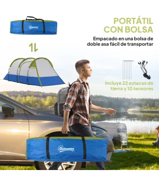 Tienda de Campaña Plegable para 3 Personas 2 Habitaciones Bolsa de Transporte 420x200x150 cm Azul Oscuro y Verde