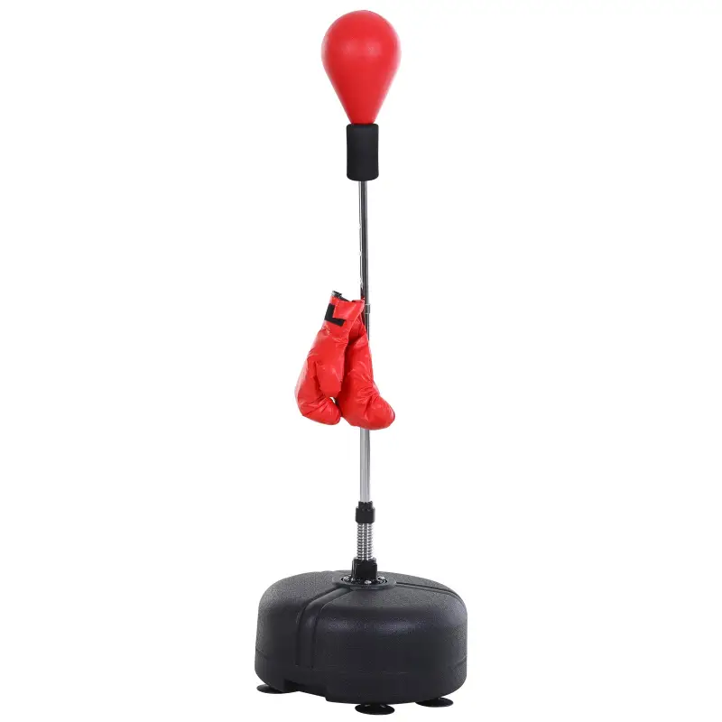 Punching Ball con Altura Ajustable en 136-154 cm y Base Rellenable Soporte y Guantes para Adultos y Adolescentes Rojo