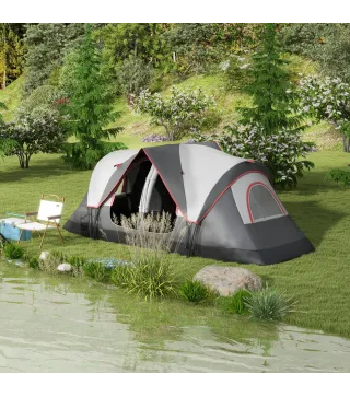 Tienda de Campaña Plegable con 2 Habitaciones y Bolsa de Transporte Impermeable para Senderismo 450x215x180 cm Gris