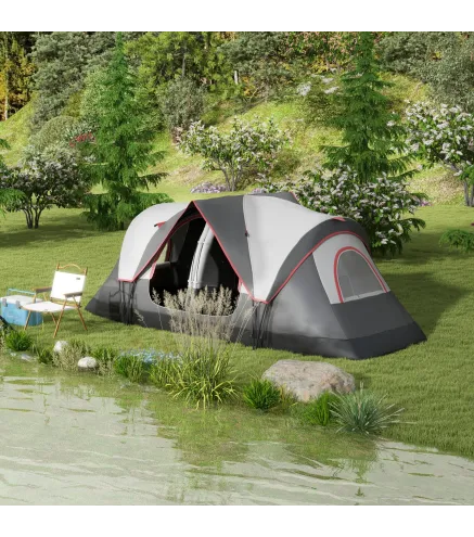 Tienda de Campaña Plegable con 2 Habitaciones y Bolsa de Transporte Impermeable para Senderismo 450x215x180 cm Gris