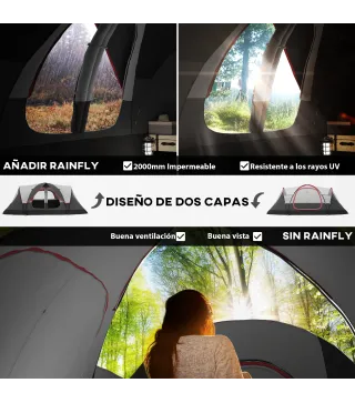 Tienda de Campaña Plegable con 2 Habitaciones y Bolsa de Transporte Impermeable para Senderismo 450x215x180 cm Gris