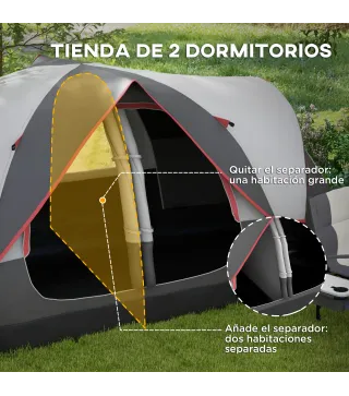 Tienda de Campaña Plegable con 2 Habitaciones y Bolsa de Transporte Impermeable para Senderismo 450x215x180 cm Gris