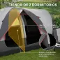 Tienda de Campaña Plegable con 2 Habitaciones y Bolsa de Transporte Impermeable para Senderismo 450x215x180 cm Gris