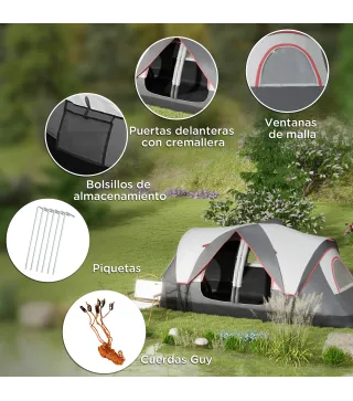 Tienda de Campaña Plegable con 2 Habitaciones y Bolsa de Transporte Impermeable para Senderismo 450x215x180 cm Gris