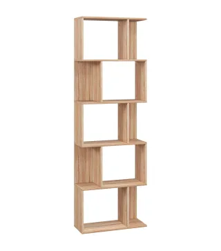 Librería de 5 Niveles Estantería para Libros en Forma de S para Salón Dormitorio Estudio Oficina 24x60x184,5 cm Natural