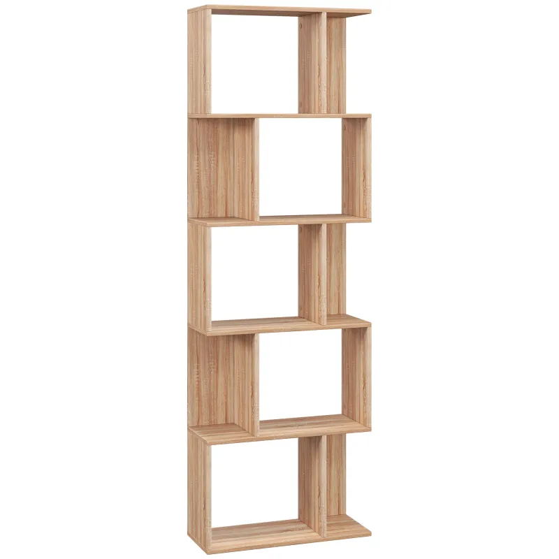 Librería de 5 Niveles Estantería para Libros en Forma de S para Salón Dormitorio Estudio Oficina 24x60x184,5 cm Natural