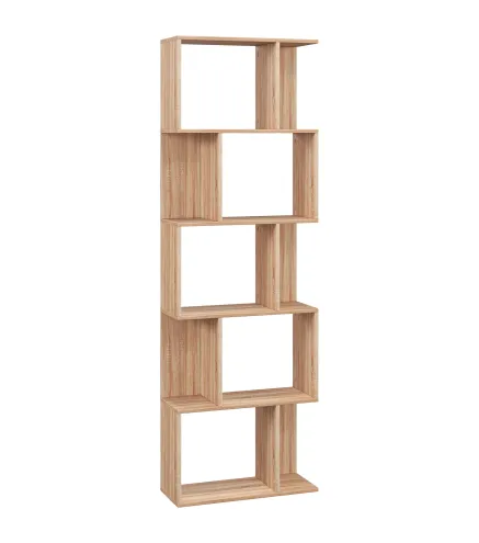 Librería de 5 Niveles Estantería para Libros en Forma de S para Salón Dormitorio Estudio Oficina 24x60x184,5 cm Natural