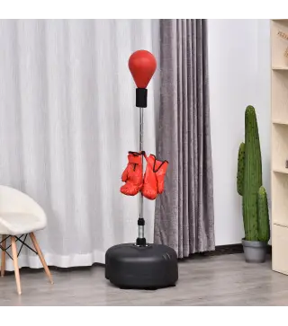 Punching Ball con Altura Ajustable en 136-154 cm y Base Rellenable Soporte y Guantes para Adultos y Adolescentes Rojo