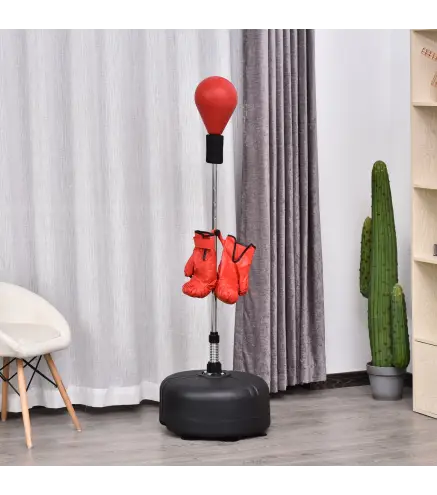 Punching Ball con Altura Ajustable en 136-154 cm y Base Rellenable Soporte y Guantes para Adultos y Adolescentes Rojo