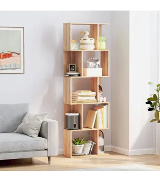 Librería de 5 Niveles Estantería para Libros en Forma de S para Salón Dormitorio Estudio Oficina 24x60x184,5 cm Natural