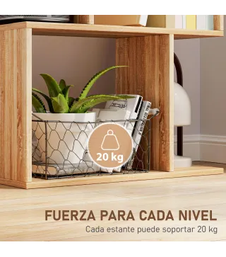 Librería de 5 Niveles Estantería para Libros en Forma de S para Salón Dormitorio Estudio Oficina 24x60x184,5 cm Natural