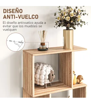 Librería de 5 Niveles Estantería para Libros en Forma de S para Salón Dormitorio Estudio Oficina 24x60x184,5 cm Natural