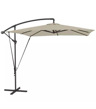 Parasol Excéntrico 247x247 cm con Base Cruzada Manivela Funda Protectora y Cubierta Ajustable 247x247x256 cm Caqui