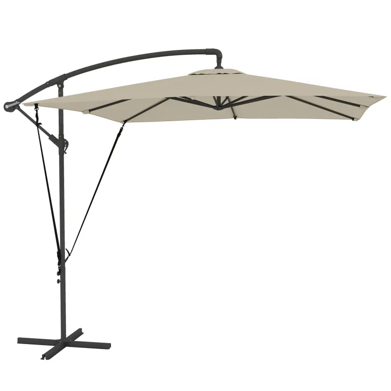 Parasol Excéntrico 247x247 cm con Base Cruzada Manivela Funda Protectora y Toldo Giratorio 360° 247x247x256 cm Caqui