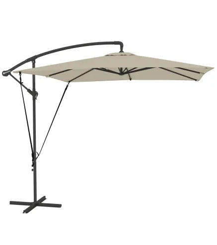Parasol Excéntrico 247x247 cm con Base Cruzada Manivela Funda Protectora y Cubierta Ajustable 247x247x256 cm Caqui