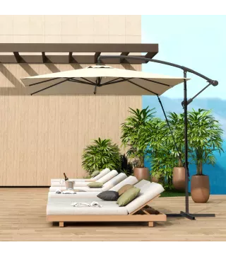Parasol Excéntrico 247x247 cm con Base Cruzada Manivela Funda Protectora y Toldo Giratorio 360° 247x247x256 cm Caqui