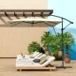 Parasol Excéntrico 247x247 cm con Base Cruzada Manivela Funda Protectora y Cubierta Ajustable 247x247x256 cm Caqui