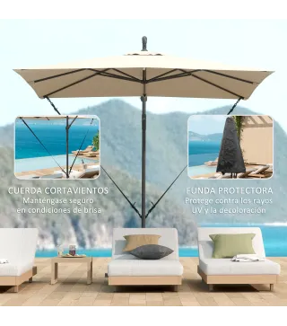 Parasol Excéntrico 247x247 cm con Base Cruzada Manivela Funda Protectora y Cubierta Ajustable 247x247x256 cm Caqui