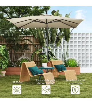 Parasol Excéntrico 247x247 cm con Base Cruzada Manivela Funda Protectora y Cubierta Ajustable 247x247x256 cm Caqui