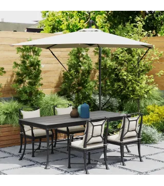 Parasol Excéntrico 247x247 cm con Base Cruzada Manivela Funda Protectora y Cubierta Ajustable 247x247x256 cm Caqui