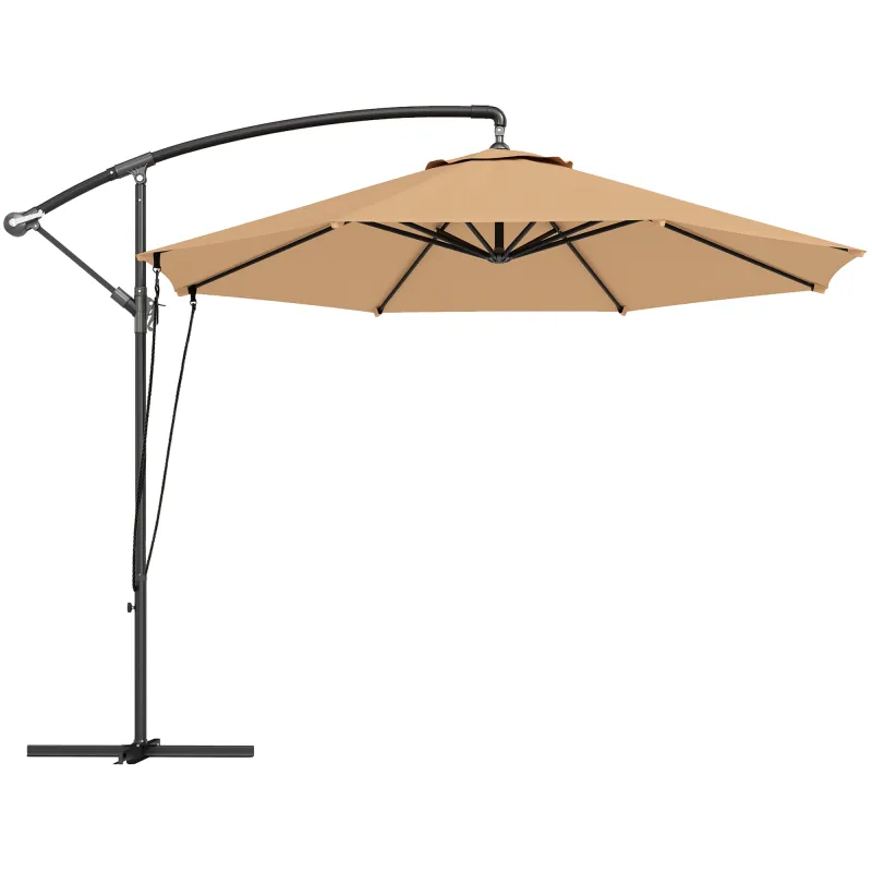 Parasol de Jardín Excéntrico Sombrilla con Funda para Sombrilla Protección UV 50+ y Base Cruzada Ø290x243 cm Caqui