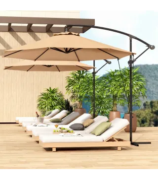 Parasol de Jardín Excéntrico Sombrilla con Funda para Sombrilla Protección UV 50+ y Base Cruzada Ø290x243 cm Caqui