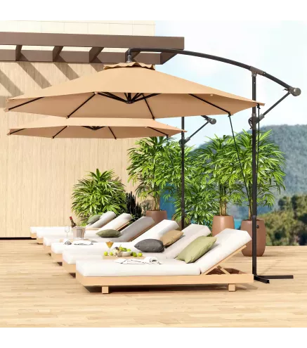 Parasol de Jardín Excéntrico Sombrilla con Funda para Sombrilla Protección UV 50+ y Base Cruzada Ø290x243 cm Caqui