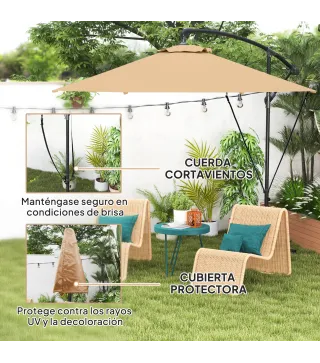 Parasol de Jardín Excéntrico Sombrilla con Funda para Sombrilla Protección UV 50+ y Base Cruzada Ø290x243 cm Caqui